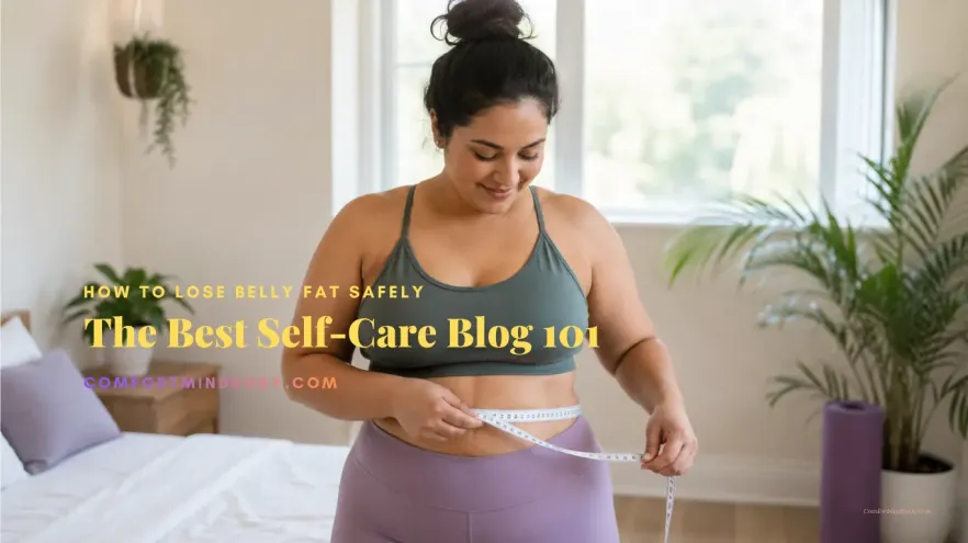 How To Lose Belly Fat Safely: 7 Steps That Actually Work 2 Person gently measuring waist for a safe belly fat loss guide focused on healthy habits