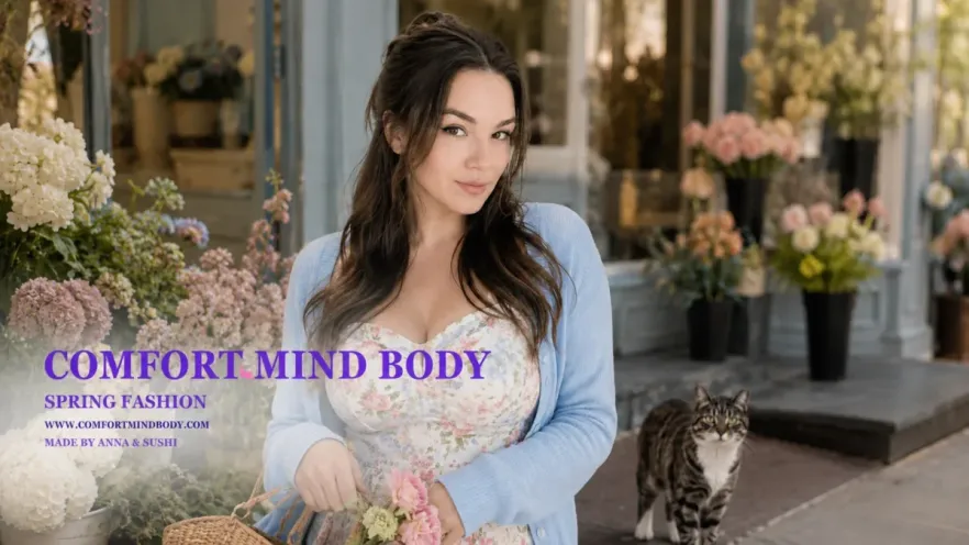 Spring Fashion 2027: Outfit Ideas, Trends and What to Wear 2 Spring fashion outfit with a floral dress, light blue cardigan and spring flowers